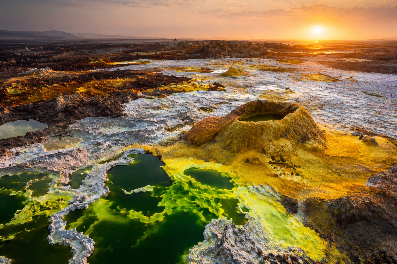 Otherworldly colourful sulphur springs and volcanic terrain in the Danakil Depression Ethiopia